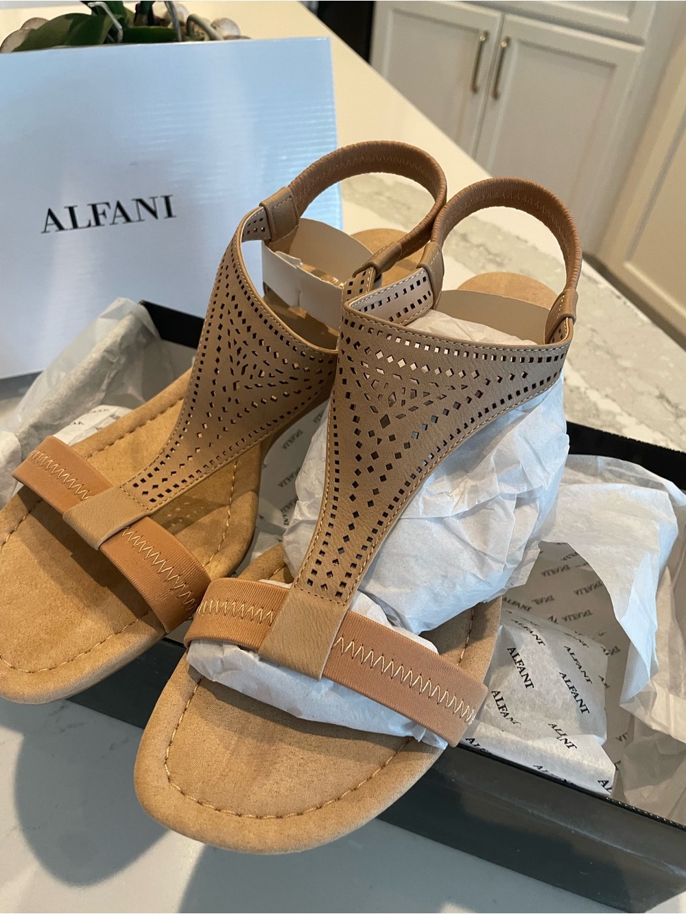 Alfani Women’s Tan  T-strap Wedge Sandals